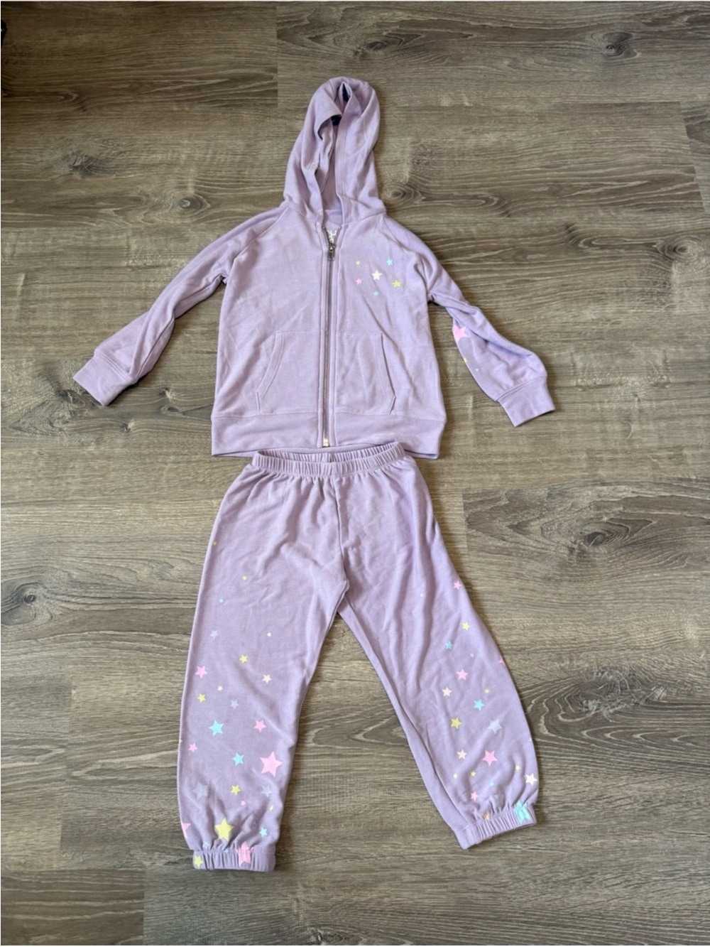 Girls' Lavender Star Zip-Up Hoodie & Jogger Pajama Set